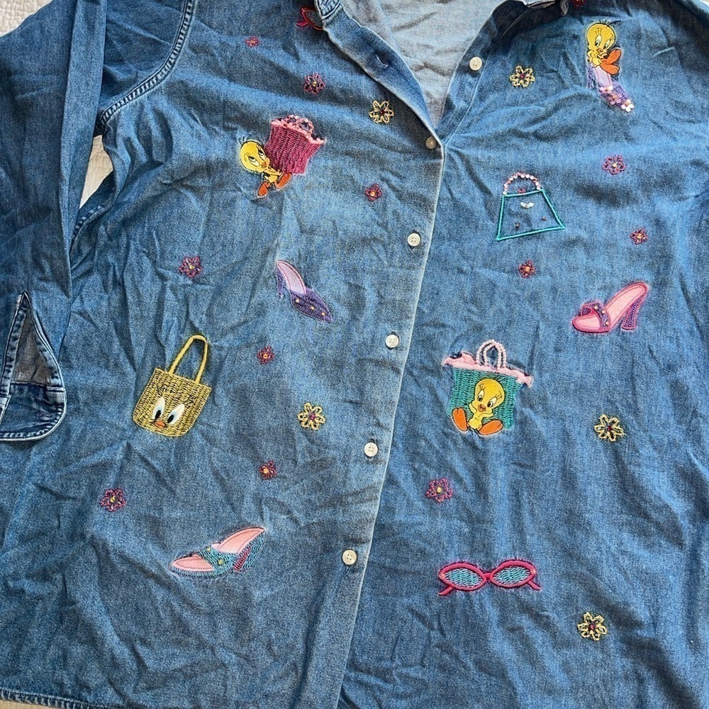 Vintage Warner brothers tweety boots denim shirt - Picture 2 of 6